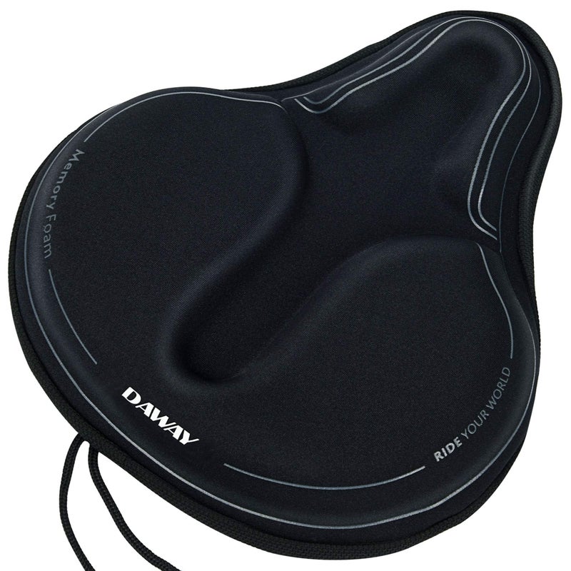 DAWAY Memory Foam Bike Seat Cover - C6M Extra Soft Pad Most Comfortable Big Exercise Bicycle Saddle Cushion for Women Men, Fit for Peloton, Stationary, Indoor Bikes, Mountain, Road Bycicle - Image 1